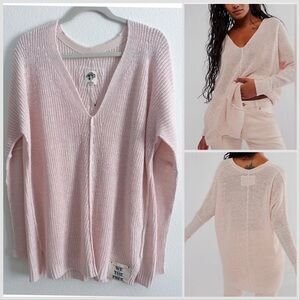 Free People We The Free Jamie Linen V-Neck Sweater in Starfish Size Small NWOT